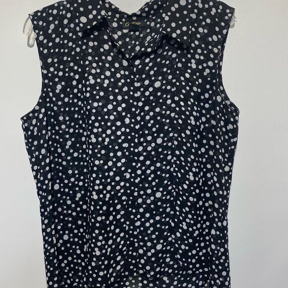 Cartise Women's Black White Polka Dot Button Up Sleeveless Tunic Top Size 12 - Picture 1 of 9